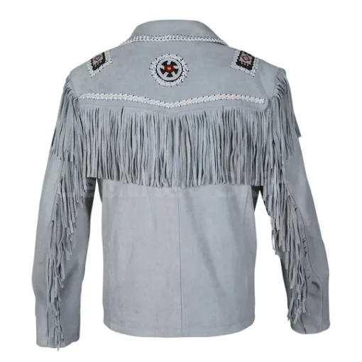 Mens White Cowboy Fringe Western Jacket - Image 3