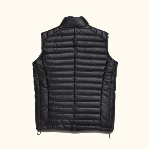 Mens Black Leather Puffer Vest - Image 2