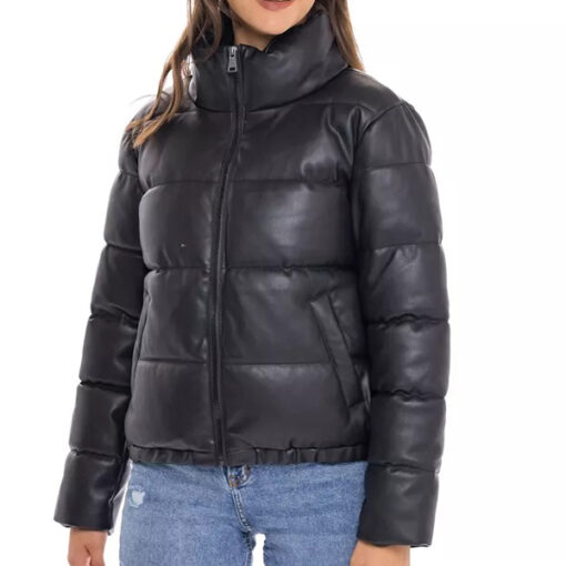 Black Leather Puffer Jacket Women