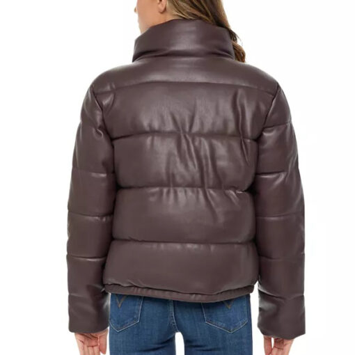 Brown Leather Puffer Jacket Women - Image 2