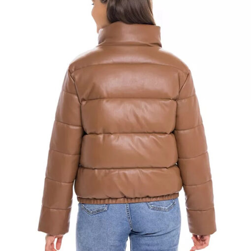 Cognac Leather Puffer Jacket Women - Image 2