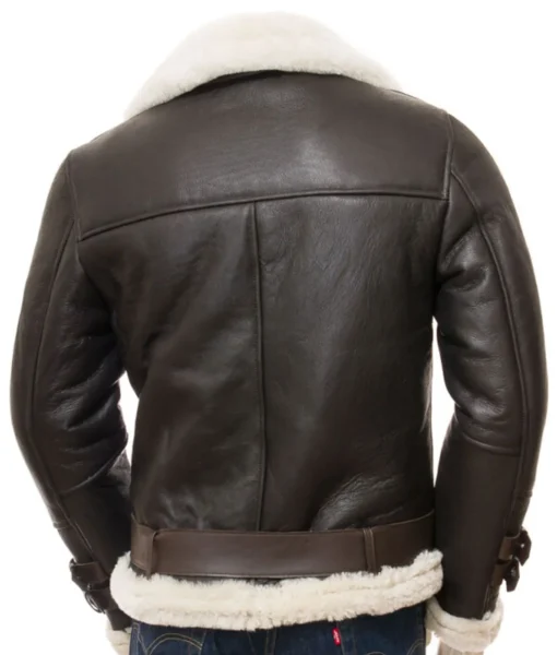 Men's Asymmetrical Zipper Brown Sherpa Leather Jacket - Image 3