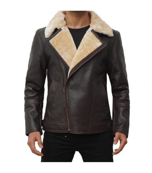 Men's Brando Brown Leather Sherpa Moto Jacket