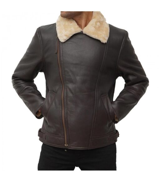 Men's Brando Brown Leather Sherpa Moto Jacket - Image 2