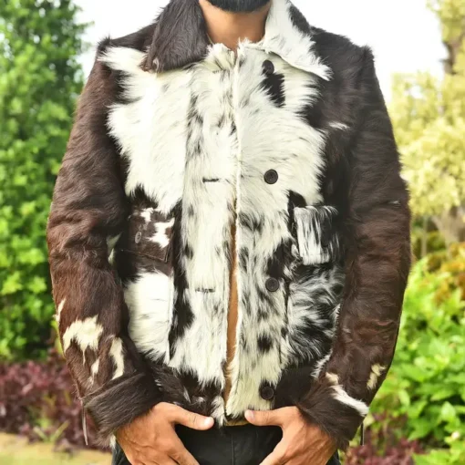 Genuine Pony Skin Leather Cow Print Jacket Mens