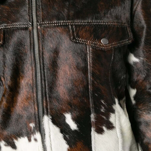 Men's Hair On Pony Skin Motorcycle Leather Jacket - Image 3