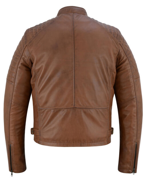 Men's Cognac Leather Fashion Jacket Biker Style - Image 5