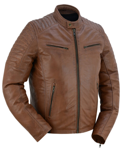 Men's Cognac Leather Fashion Jacket Biker Style