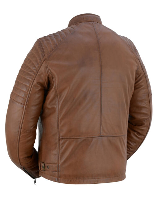 Men's Cognac Leather Fashion Jacket Biker Style - Image 2