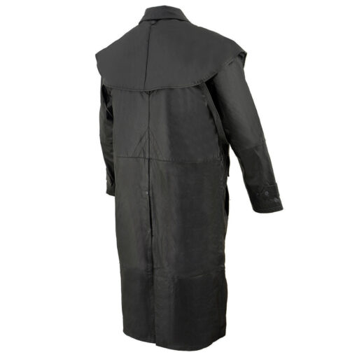 Men's Black Leather Trench Coat Western Style Cowhide Duster - Image 4