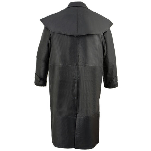 Men's Black Leather Trench Coat Western Style Cowhide Duster - Image 5