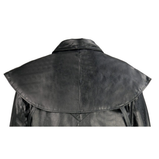 Men's Black Leather Trench Coat Western Style Cowhide Duster - Image 6