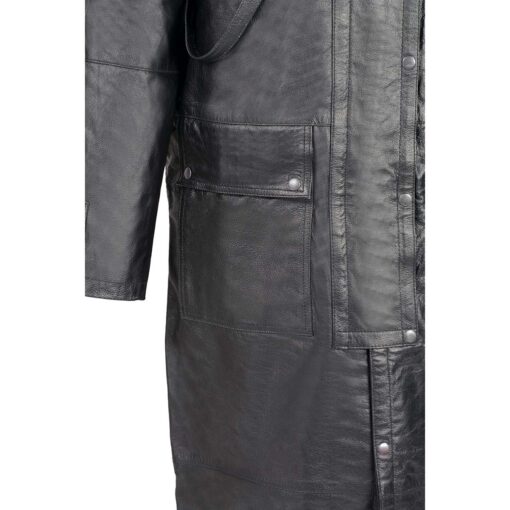 Men's Black Leather Trench Coat Western Style Cowhide Duster - Image 8