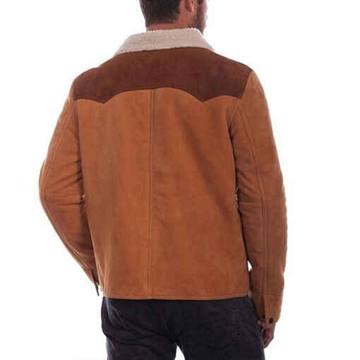 Men's Dual Tone Suede Leather Jacket w/ Sherpa Collar - Image 2
