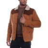 Men's Dual Tone Suede Leather Jacket w/ Sherpa Collar