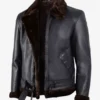 Men's Classic Black Sherpa Leather Jacket w/ Brown Fur