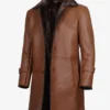 Men's 3/4 Length Cognac Leather Sherpa Coat
