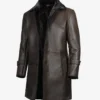 3/4 Length Mens Dark Brown Sherpa Leather Coat