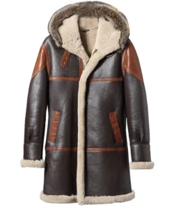 Sherpa Leather 42 Vintage Style Hooded Shearling Leather Coat