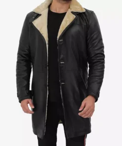 Sherpa Leather 34 Men's 3/4 Length Black Shearling Leather Coat