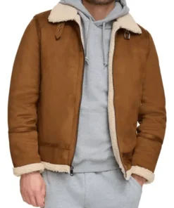 Sherpa Leather 40 Men's Brown Suede Leather Shearling Jacket