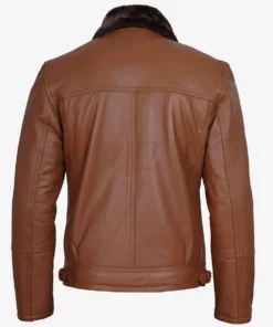 Alternative view of Men's Asymmetrical Zipper Cognac Leather Moto Jacket with Fur